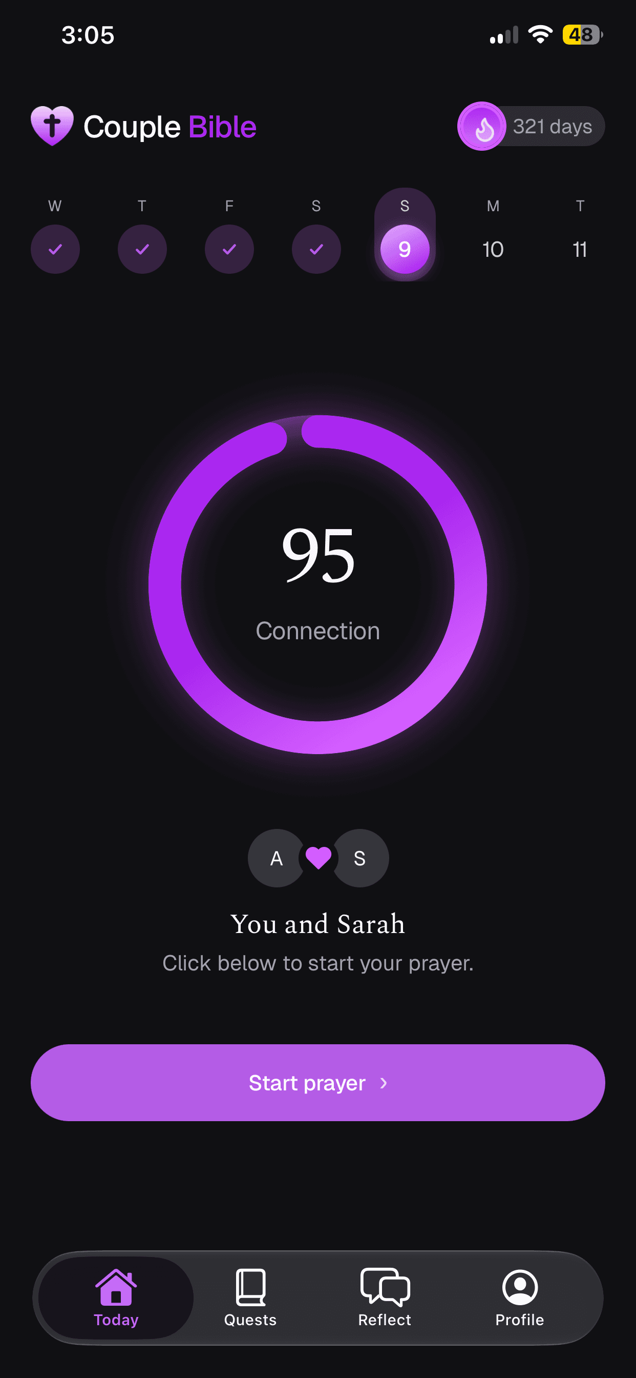 Prayer screen in dark mode